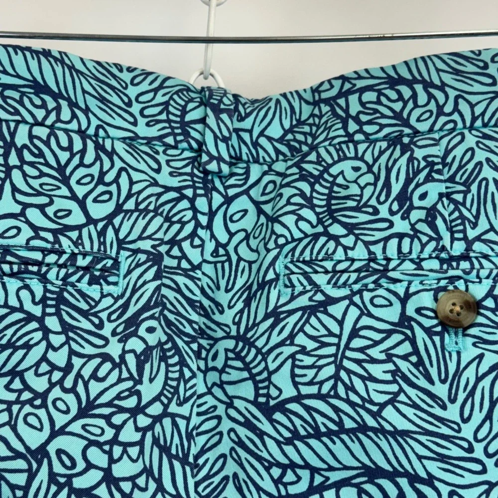 Vineyard Vines Mens Breaker Pant 28x32 Turquoise Navy Tropical Leaf Print Chino